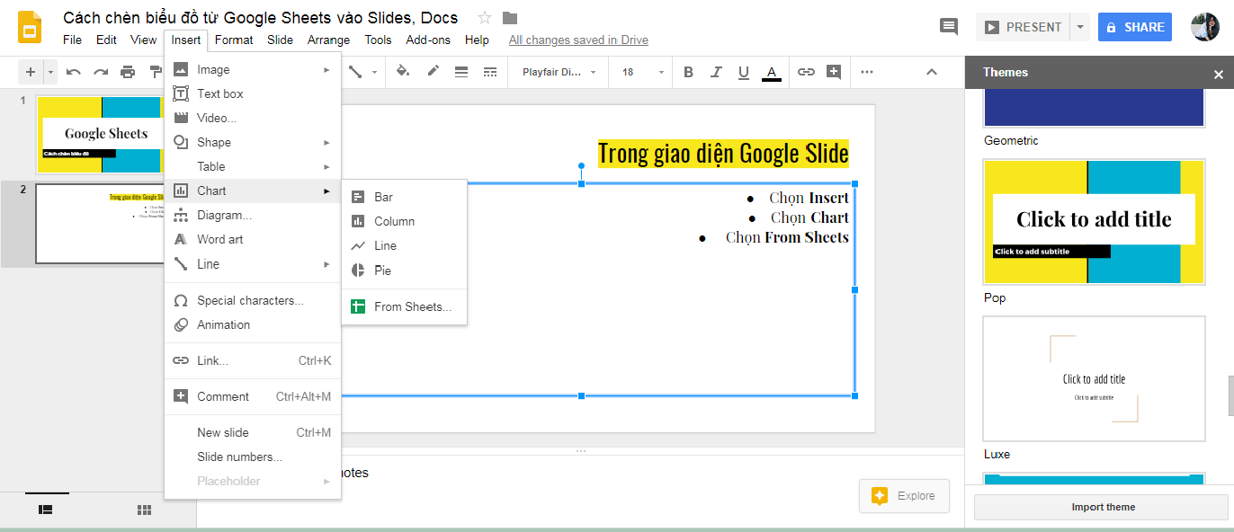 Nhúng biểu đồ từ Google Sheets vào Google Docs và Slides 