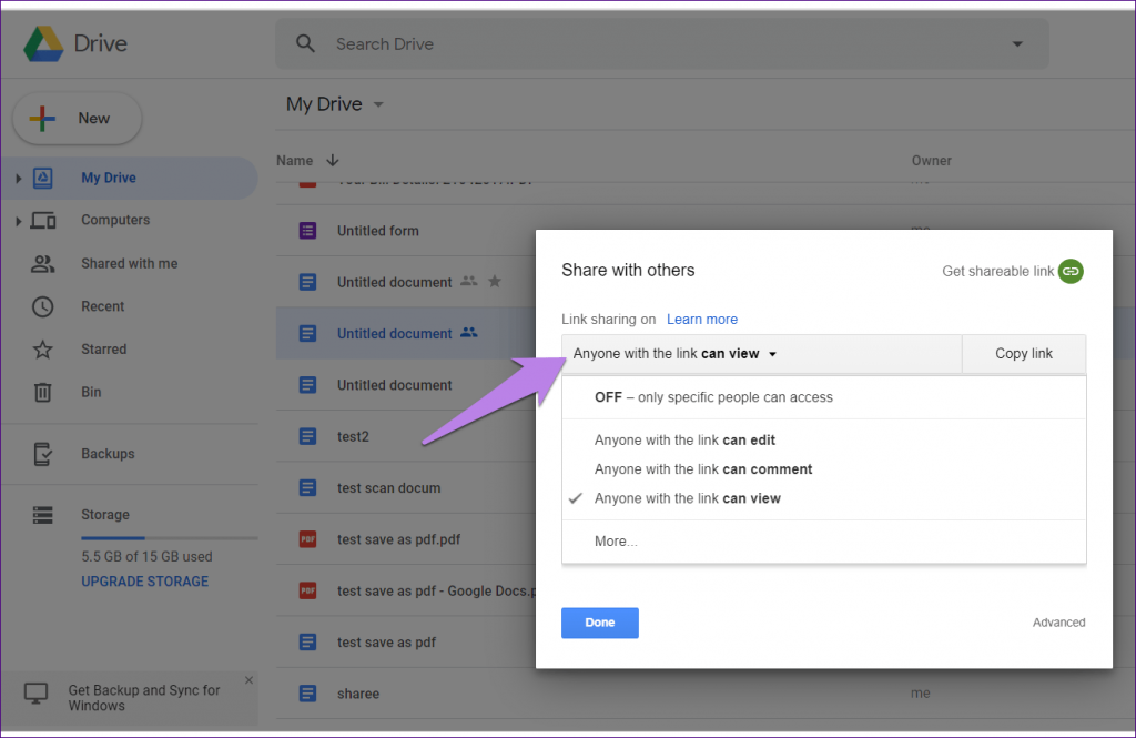 Instructions for restricting access in Google Sheets 2