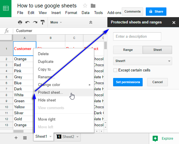 Instructions to restrict access in Google Sheets