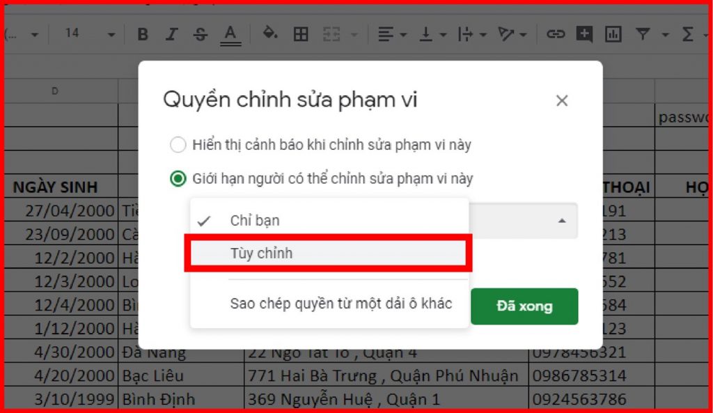 Instructions for restricting access in Google Sheets 4