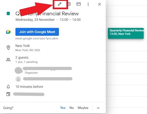 The meeting invitation is sent to the recipient's email