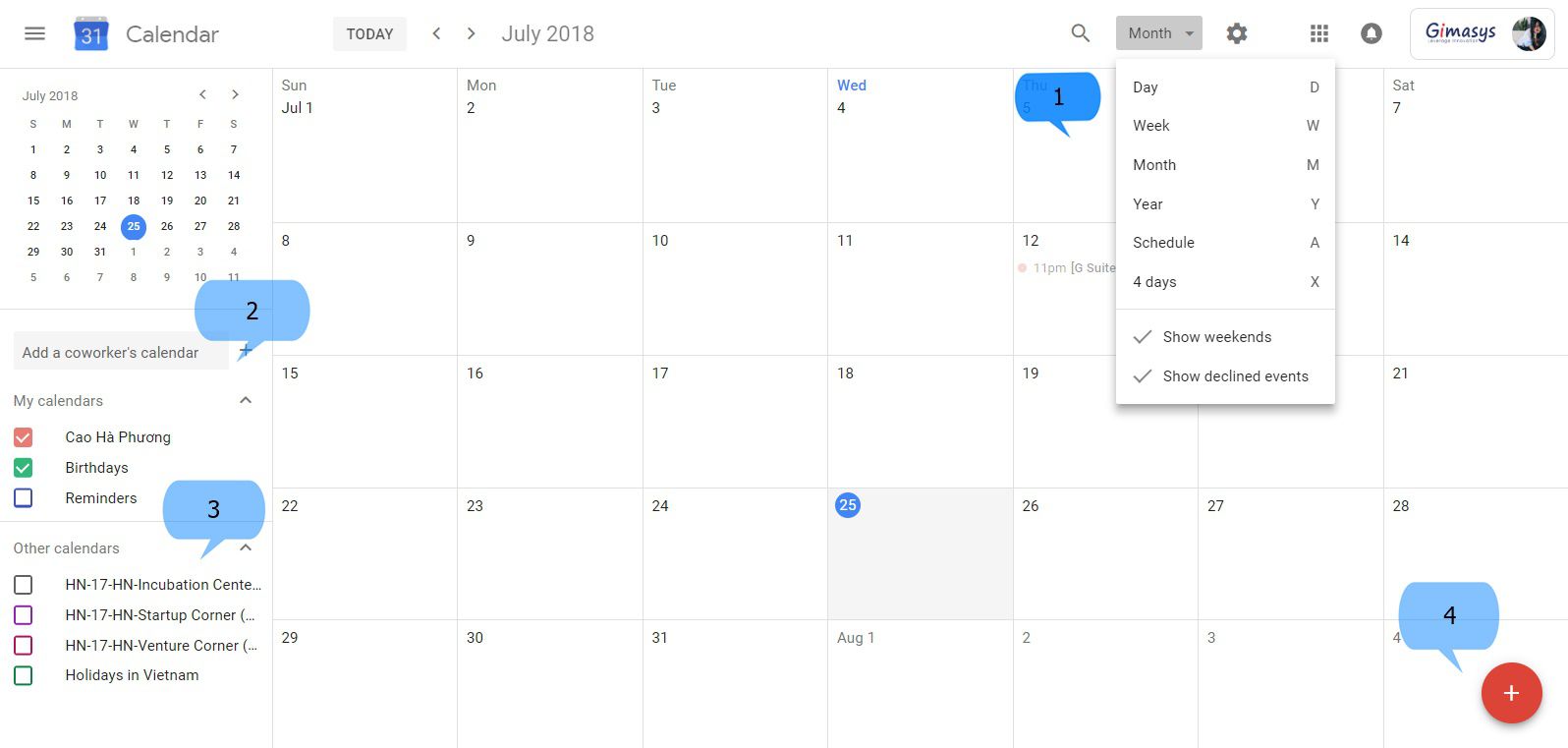 Giao diện Google Calendar
