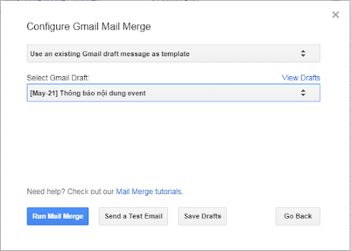 Instructions on how to use the Mail Merge Gmail utility