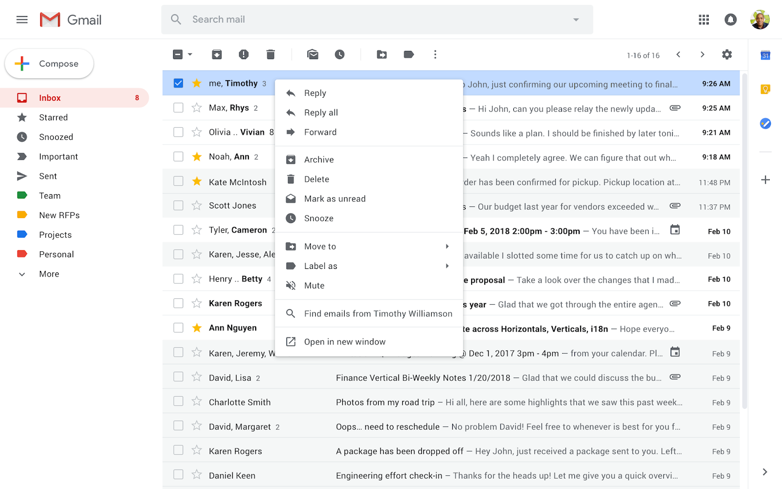 Những tùy chọn menu mới trong Gmail với chế độ hội thọai được bật