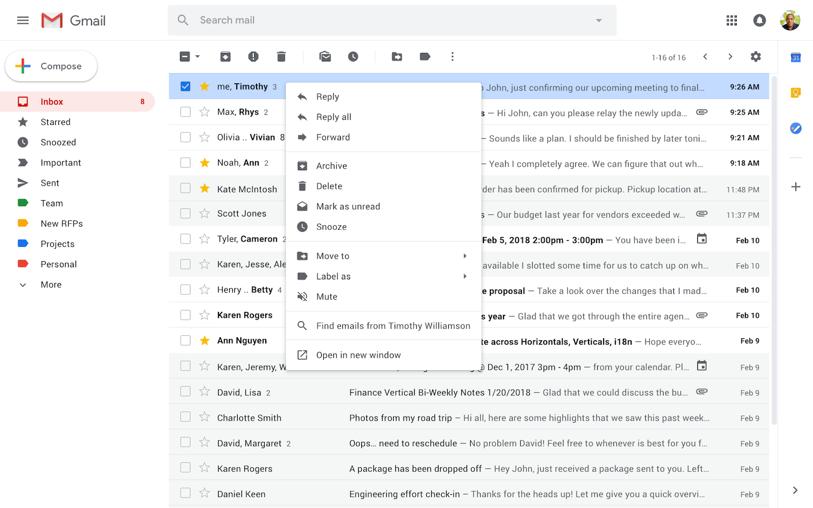 New menu options in Gmail with conversation mode enabled