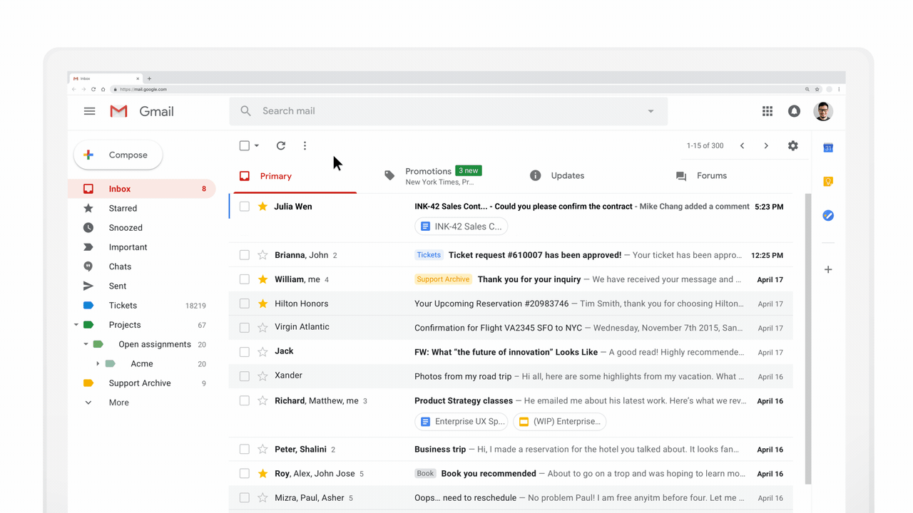 Dynamic email on Gmail (beta)