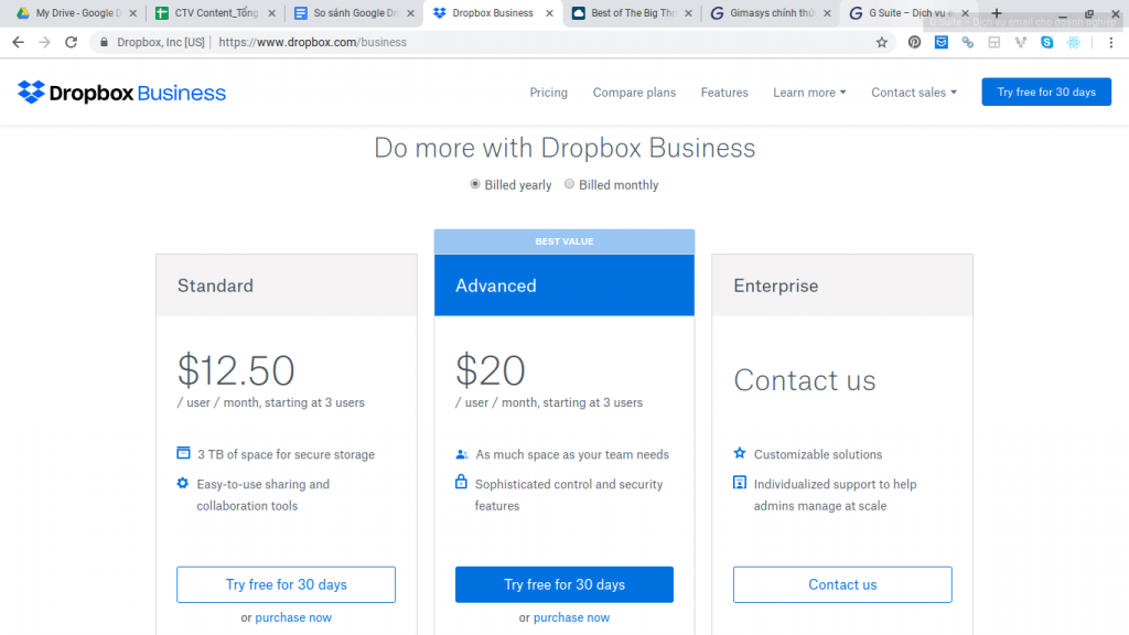So sánh Google Drive - OneDrive - Dropbox