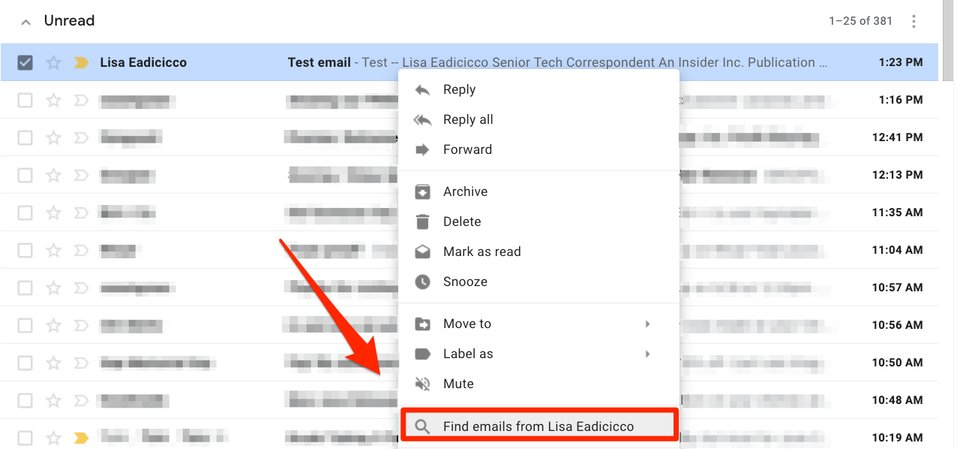 Tìm tất cả các email được gửi từ 1 người dùng