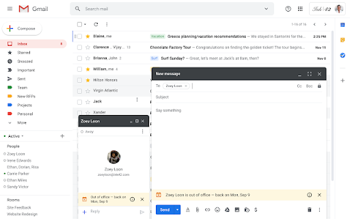 Xem khi ai đó vắng mặt trong Gmail và Hangouts Chat 2