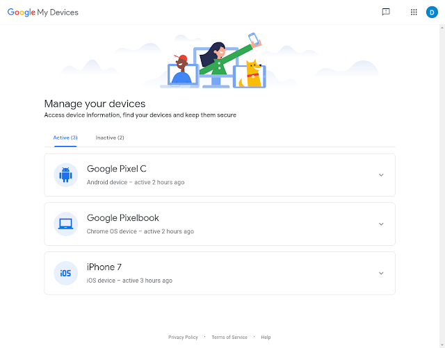 New My Devices page at mydevices.google.com 