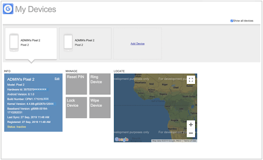 Old My Devices page at google.com/apps/mydevices 2