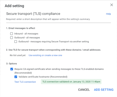 All certificate validations are now enabled by default when creating new TLS-compliant settings.