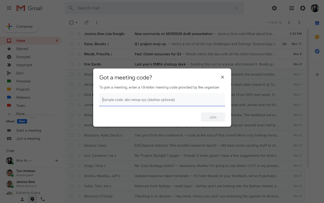 Start or join a Google Meet video meeting directly from Gmail