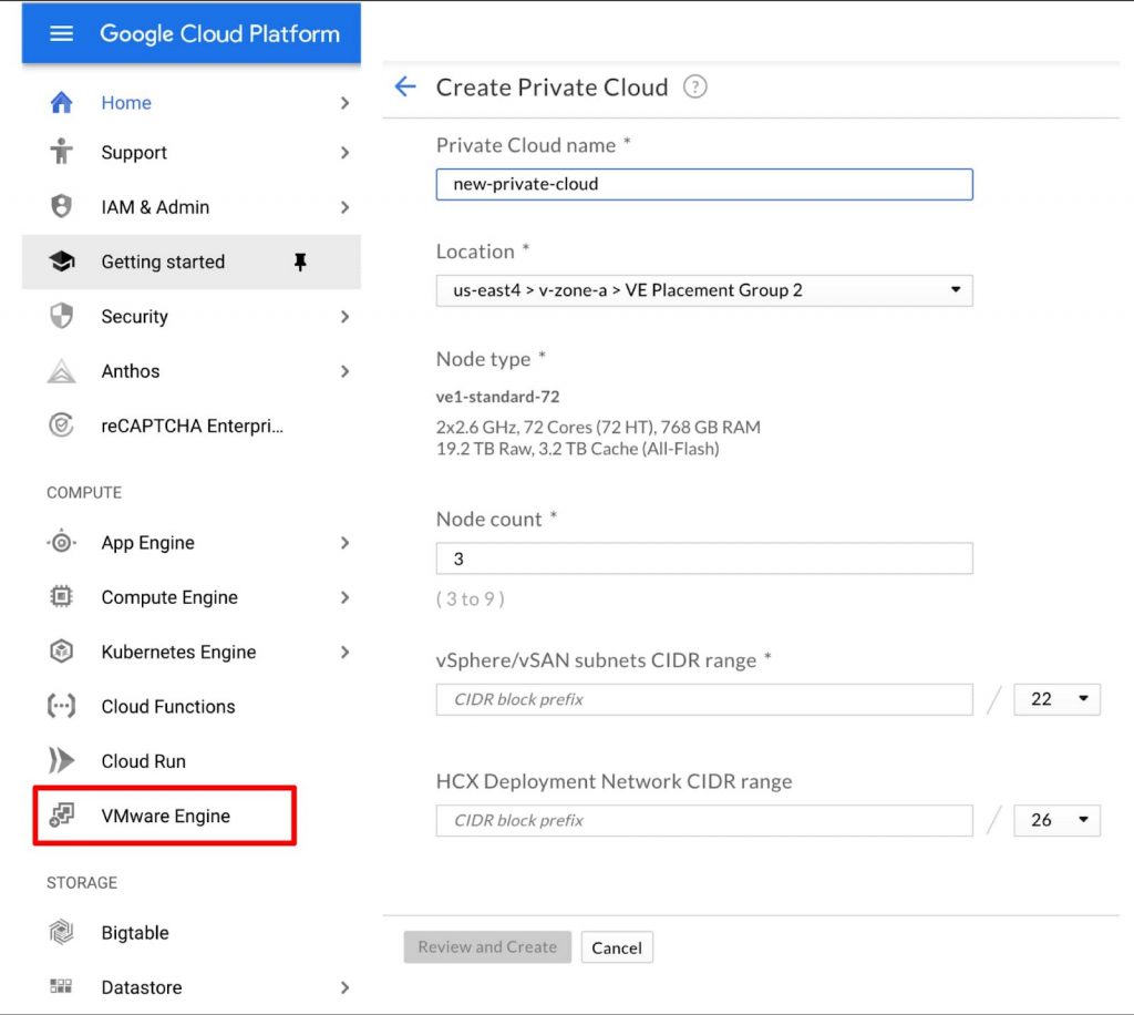 Google Cloud VMware Engine ready to use 1