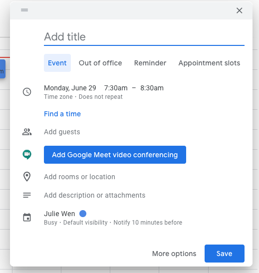 Improve the calendar creation feature of Google Calendar on the web platform