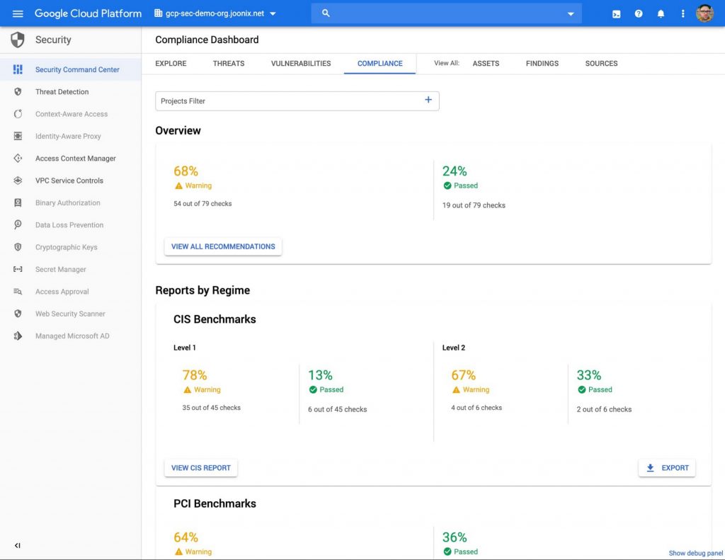 Báo cáo trên CIS Benchmarks trong bảng điều khiển SCC 