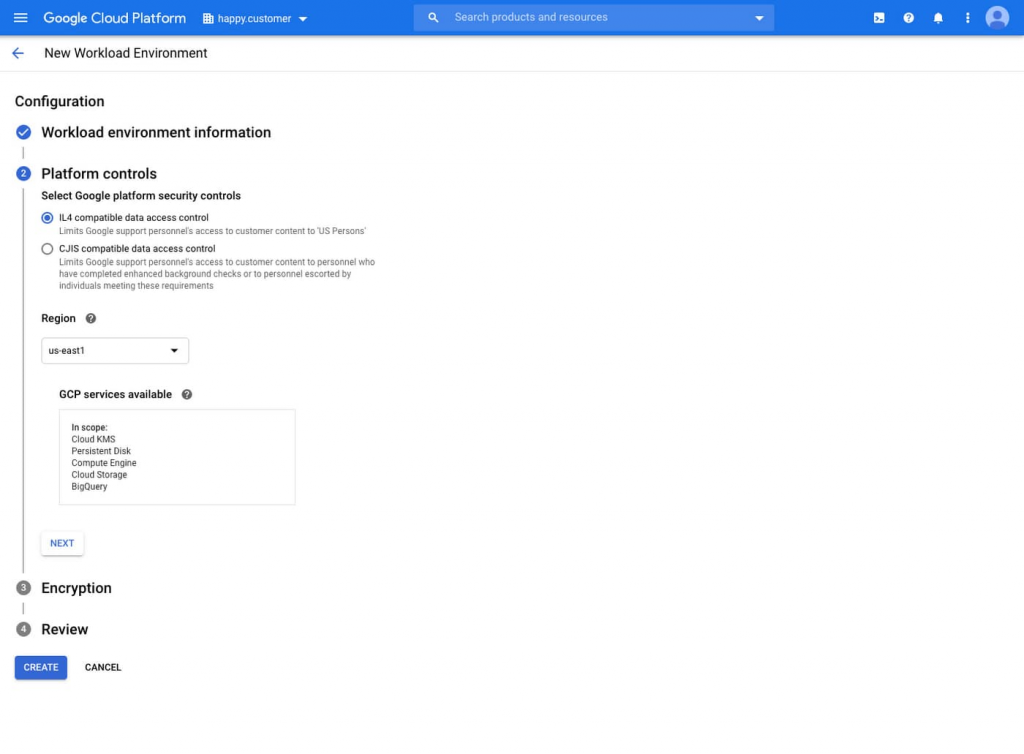 Configuring a new workload in Assured Workloads for Government