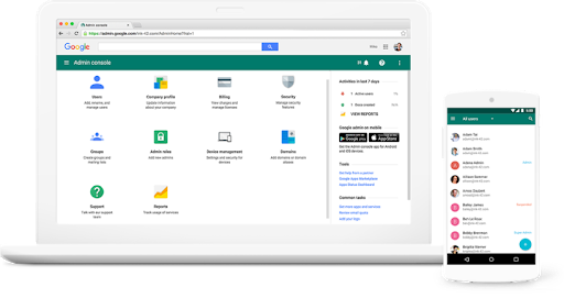 Admin console interface in g suite
