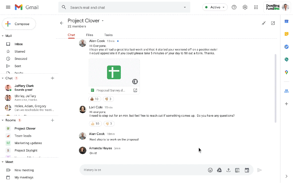 Google Chat supports screen changes