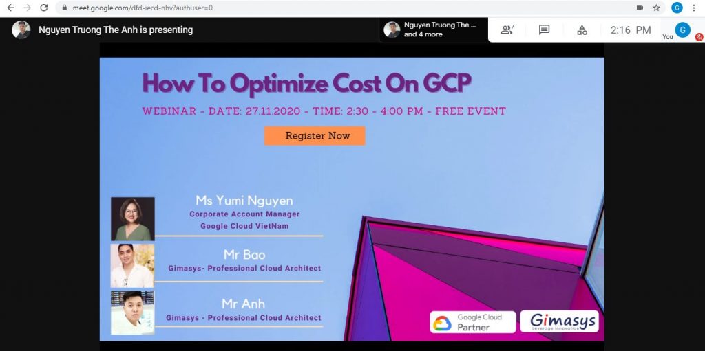 Chương trình Webinar 27/11/2020: How To Optimize Cost On GCP