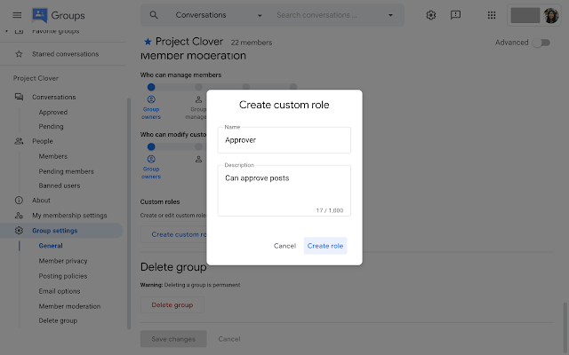 Google Groups mới bổ sung các vai trò có thể tùy chỉnh