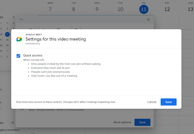 Cập nhật tính năng truy cập nhanh vào Google Meet trên Google Calendar
