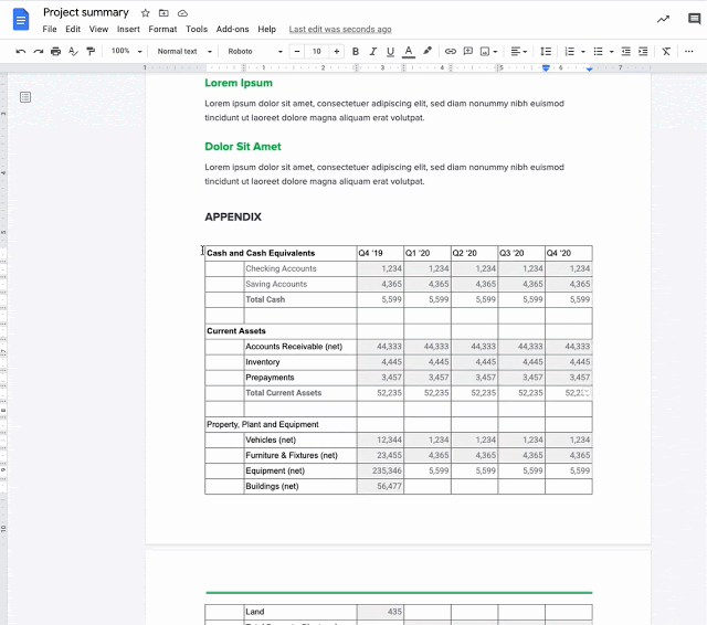 Google Docs allows creating and working with documents with multiple 1-page orientations