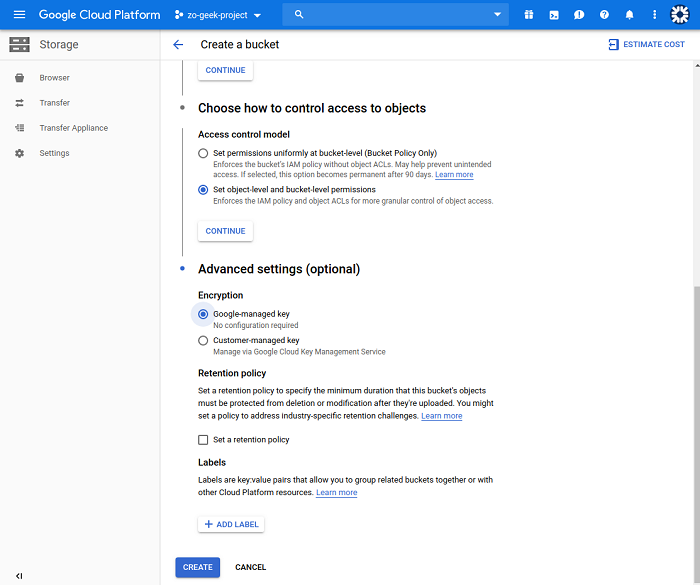 gcp create bucket manage lifecycle