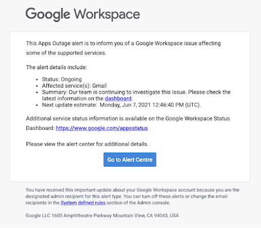 Updates to Google Workspace Public Status Dashboard and service status alerts