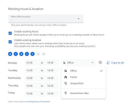 Google Calendar: share your working time