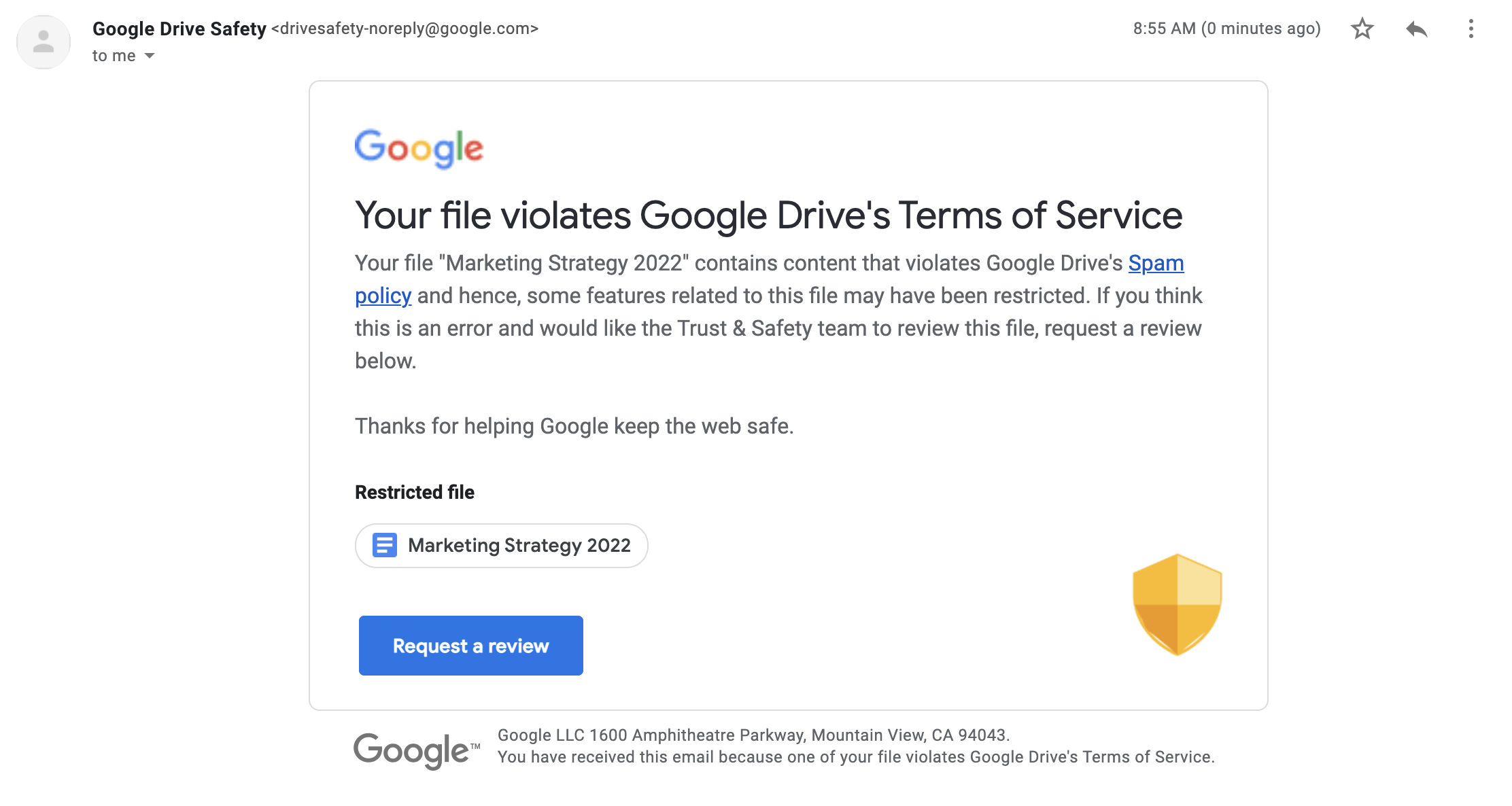 New Notice When Content On Drive Violates Google Policies