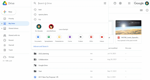 Search chips in Google Drive help update and display search results faster 
