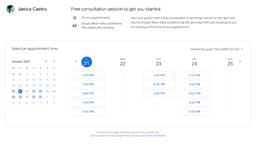 Create externally friendly booking pages with appointment scheduling in Google Calendar