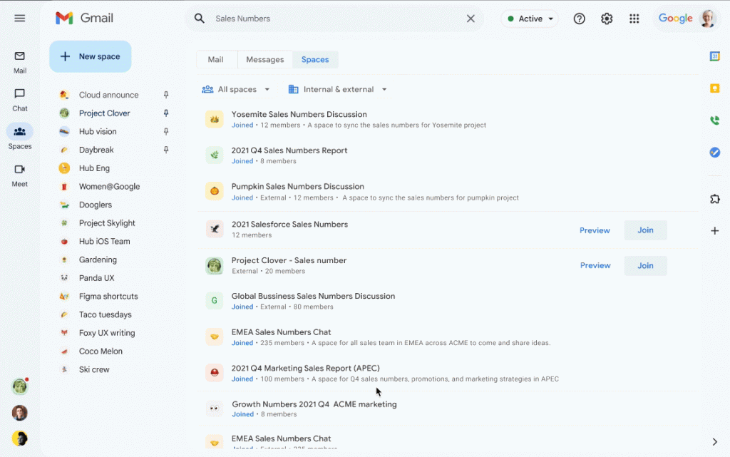 Easily search for Chat spaces in Gmail