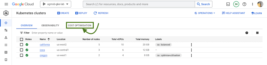 Hình 1 - Điều hướng đến tab cost optimization trong cloud console.