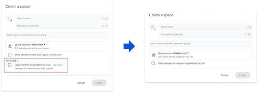 Google Chat sẽ phân luồng nội tuyến cho các spaces mới được tạo từ 13/03/2023 (3)