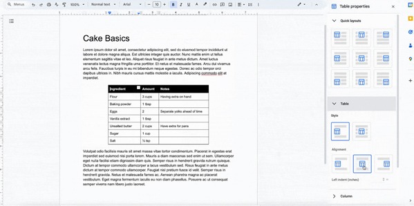 Google Docs cải tiến định vị bảng theo định dạng trang 2