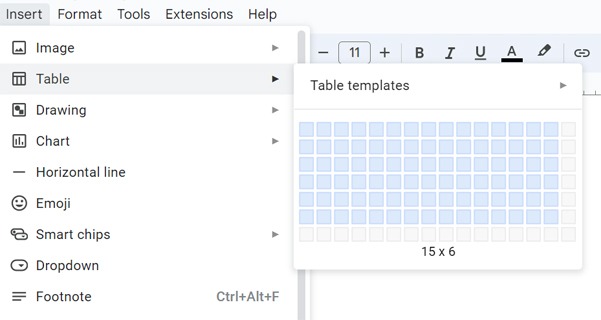 How to draw a table in Google Docs 2