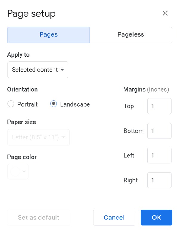 cách xoay ngang giấy trong Google Docs 2
