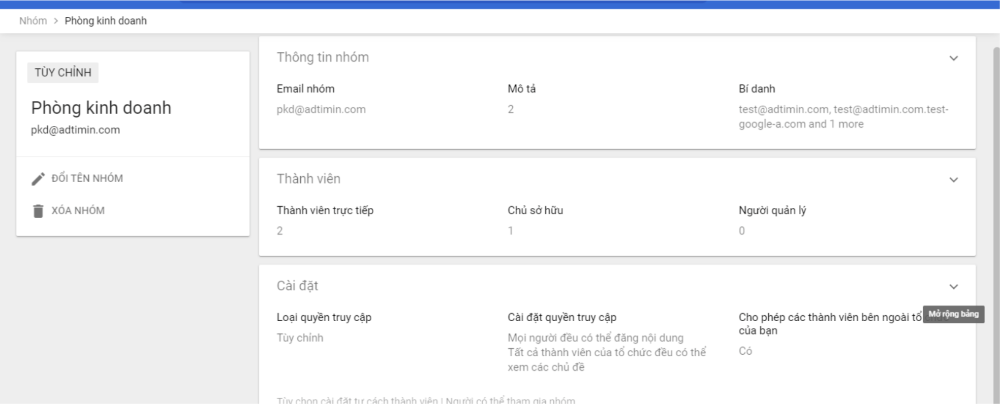 Chọn nhóm bạn muốn cấu hình trong admin.google.com 