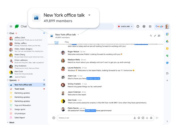 Google Chat allows adding up to 50,000 members to the same space 1