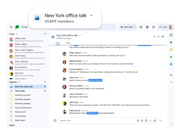 Google Chat cho phép thêm tối đa 50.000 thành viên vào cùng một spaces 1