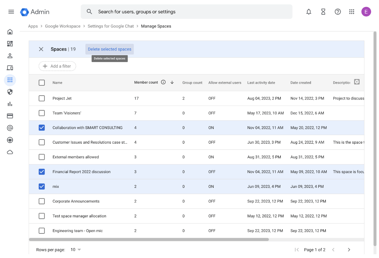 Select multiple Spaces