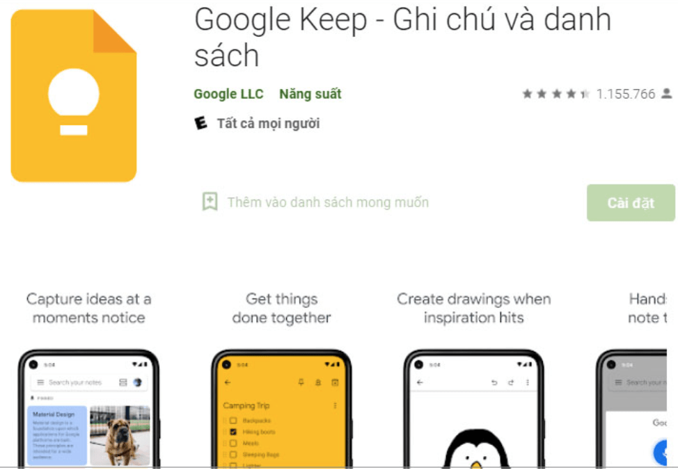 Tải ứng dụng Google Keep trên iOS/Android