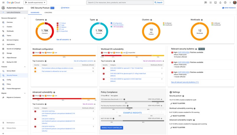 Figure 2 shows viewing workload and language package vulnerabilities in GKE security posture