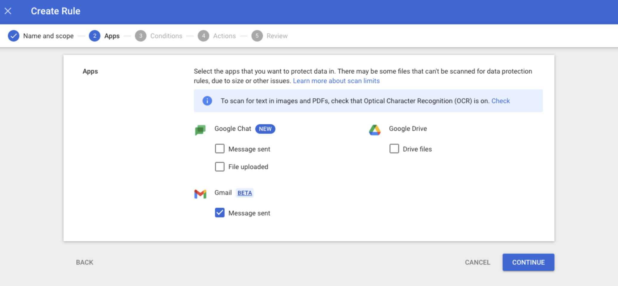 Create data protection policies for Gmail alongside Drive and Chat