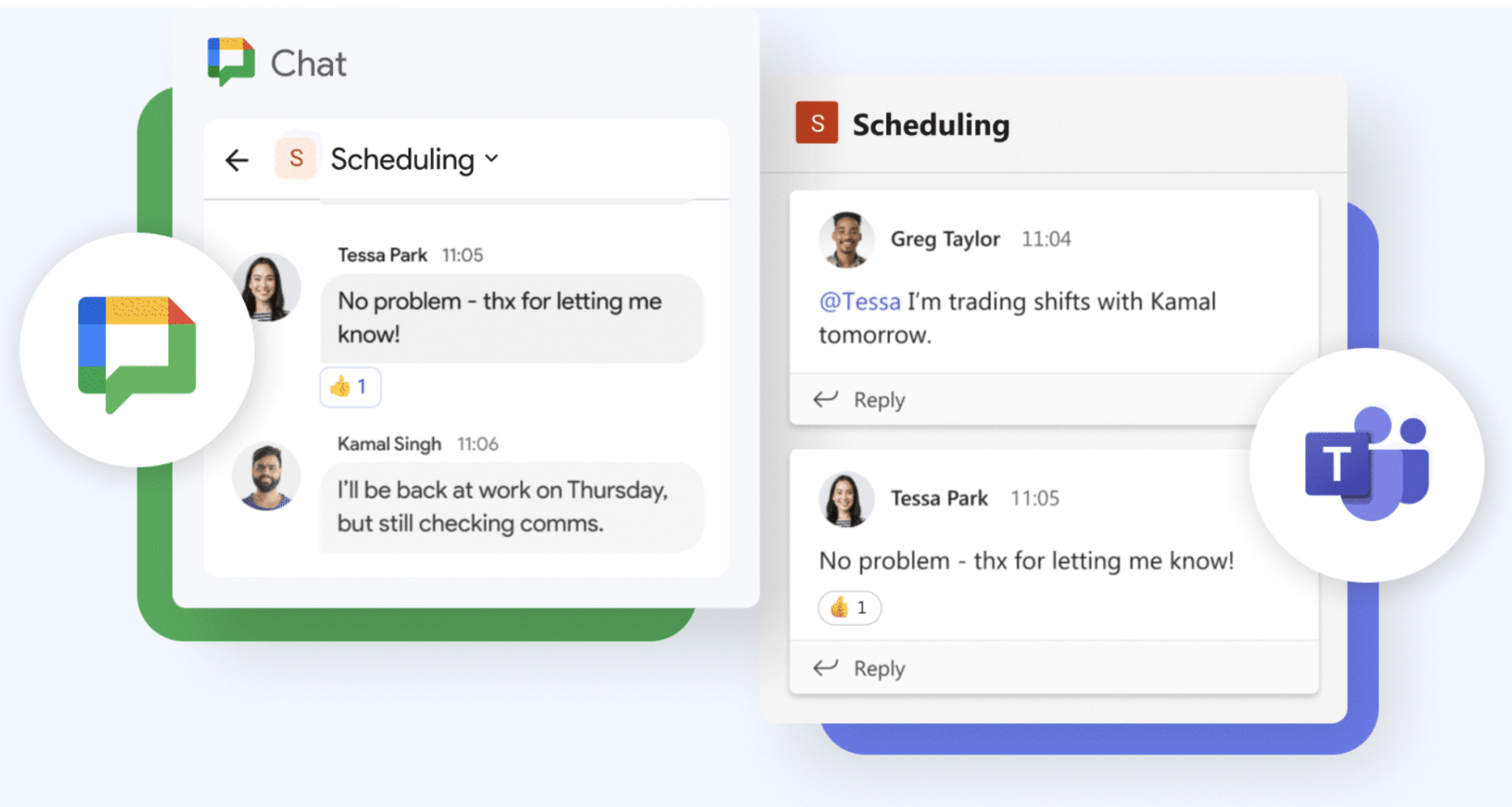 Google Chat can interact with Microsoft Teams and Slack platforms