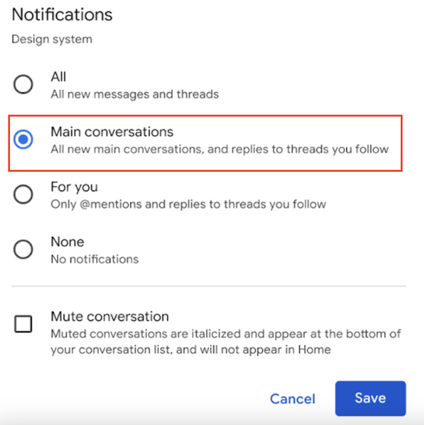 The Spaces notification settings in Google Chat have been updated