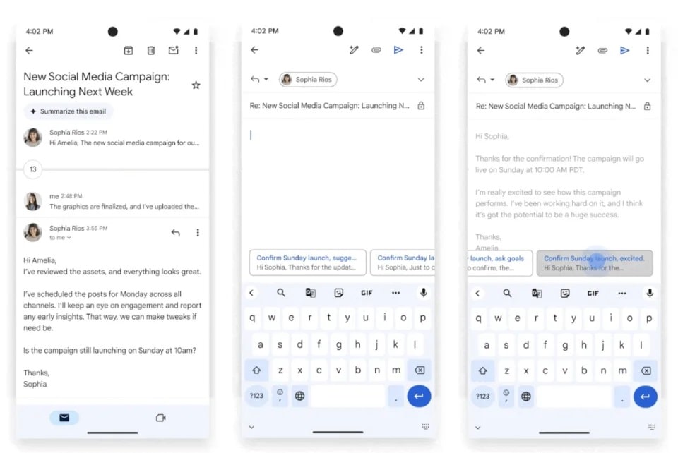 Tính năng phản hồi thông minh (Smart Replies) của Google Gemini trong Gmail đã được cải thiện rõ rệt, bám theo ngữ cảnh và cá nhân hóa phong cách trả lời tốt hơn.