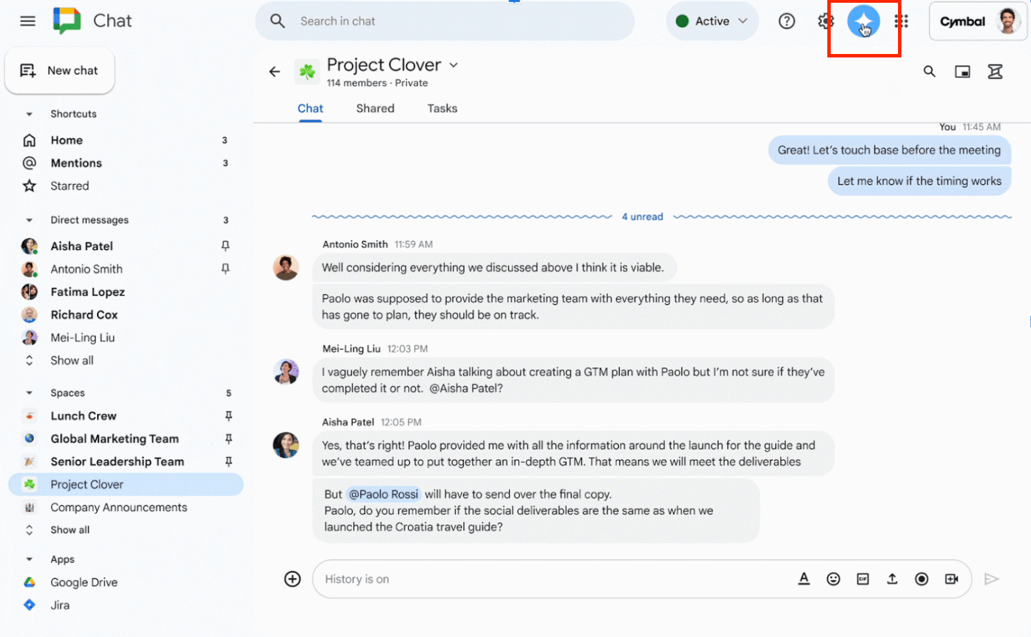 Gemini in the side panel of Google Chat is now available